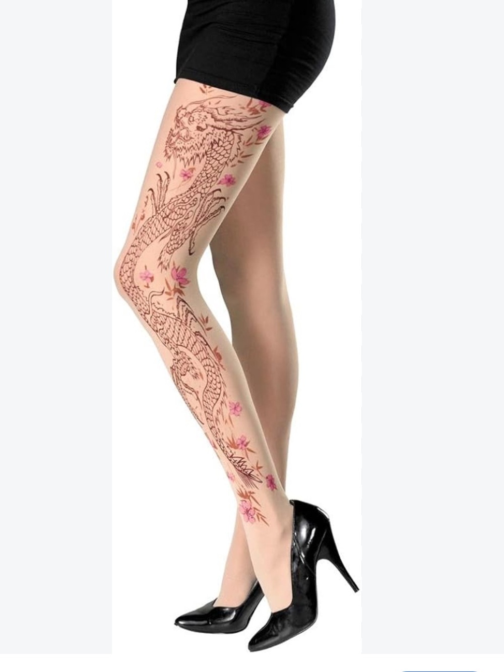 Disguise Dragon Patterned Pantyhose Nude Faux Tattoo Tights Sheer OSFM New